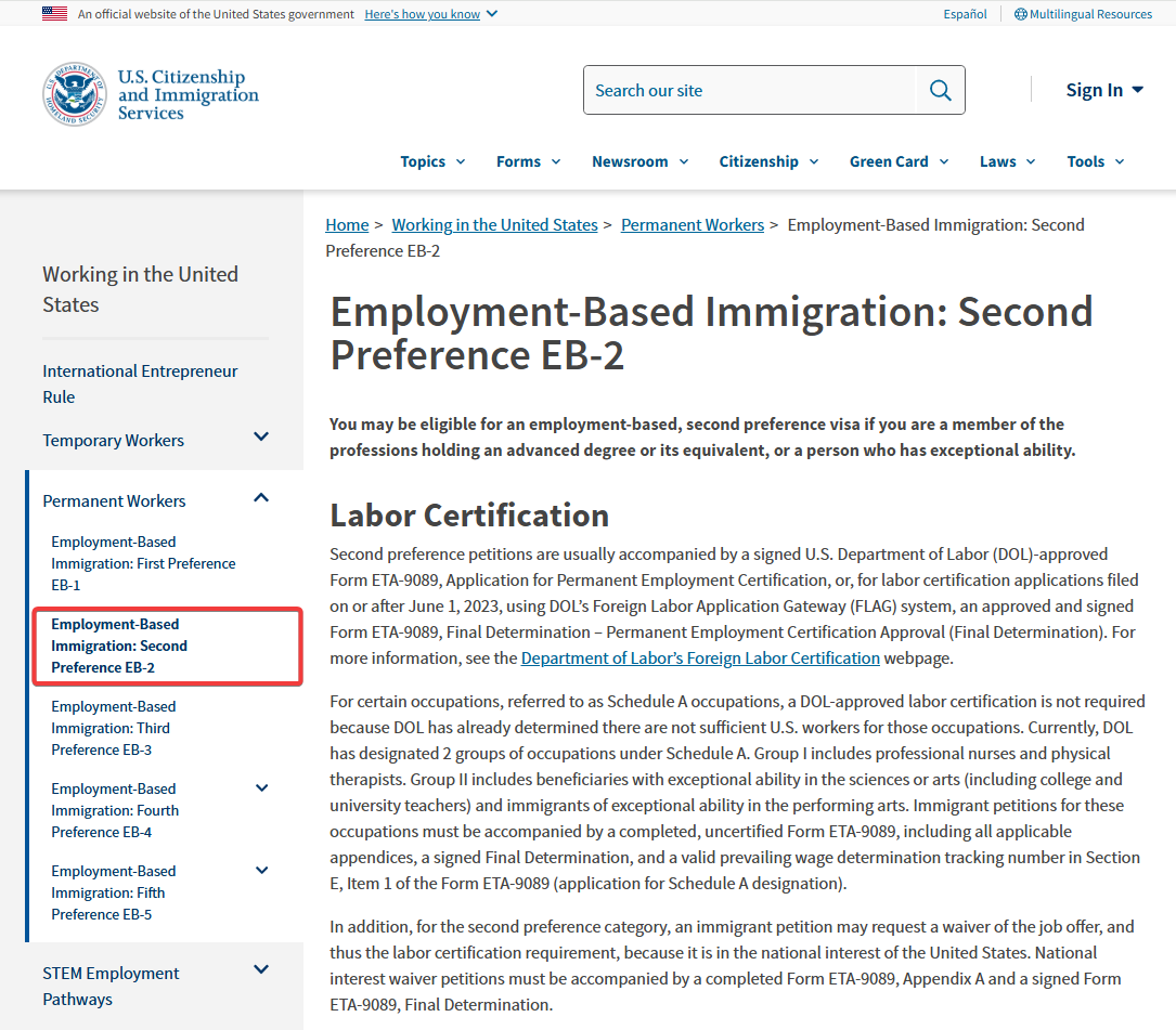 Immigaration Visa, NIW Program